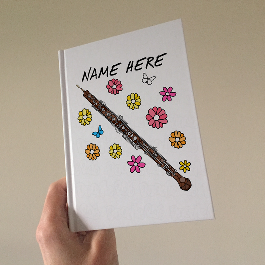 Oboe Personalised Journal (Floral) - Oboist Custom Notebook - Woodwind Musician Gift For Her