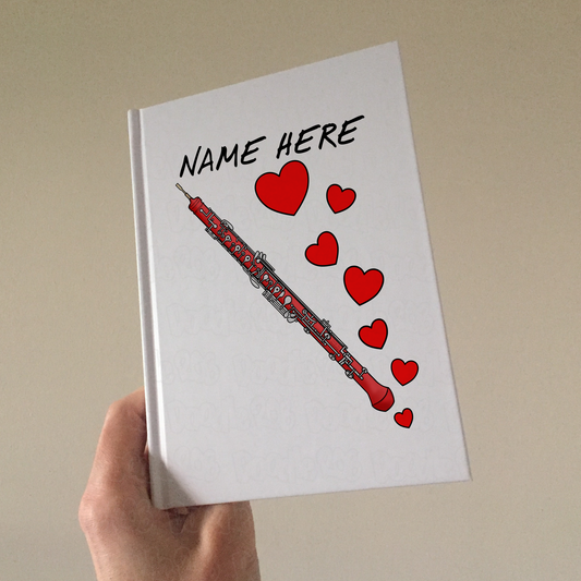 Oboe Personalised Journal (Hearts) - Oboist Custom Notebook - Woodwind Musician Valentines Gift