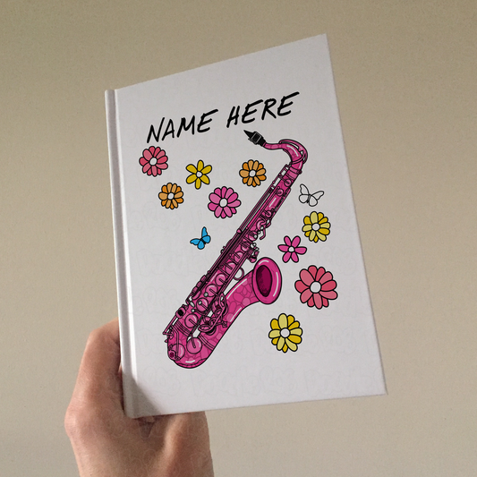 Saxophone Personalised Journal (Floral) - Saxophonist Notebook - Sax Player Gift For Her