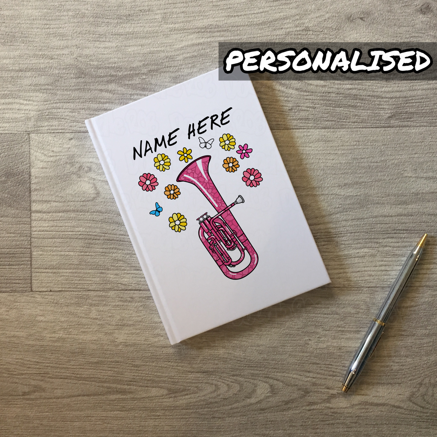 Tenor Horn Personalised Journal (Floral) - Horn Player Notebook - Brass Musician Gift For Her