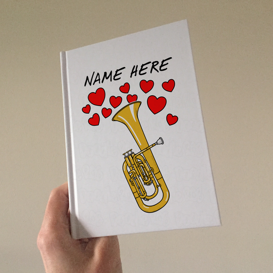 Tenor Horn Personalised Journal (Hearts) - Horn Player Notebook - Brass Musician Anniversary Gift