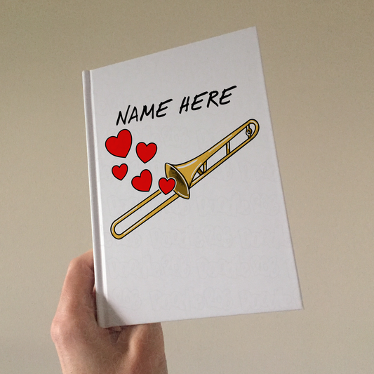Trombone Personalised Journal (Hearts) - Trombonist Notebook - Brass Musician Valentines Gift