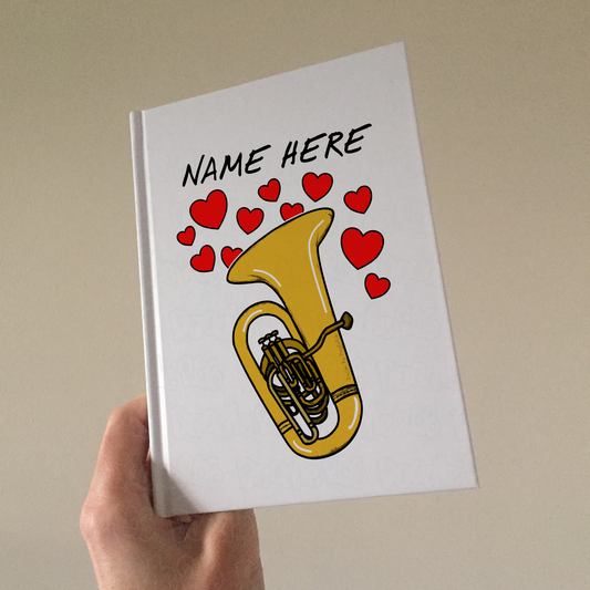 Tuba Personalised Journal (Hearts) - Tubaist Custom Notebook - Brass Musician Anniversary Gift