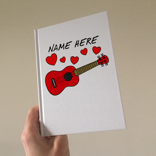 Ukulele Personalised Journal (Hearts) - Ukulelist Notebook - Musician Anniversary Gift