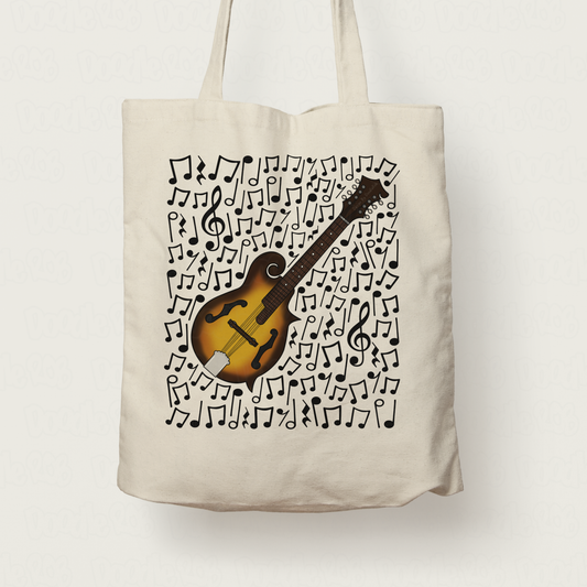 Mandolin Musical Notes Tote Bag - Mandolinist Gift - Mandolin Teacher Folk Musician Tote Bag