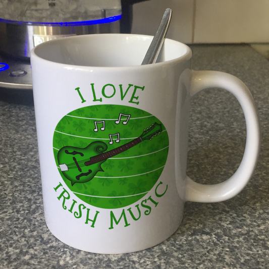 Irish Mandolin Mug - I Love Irish Music - Mandolinist Mug - St Patrick's Day Gift