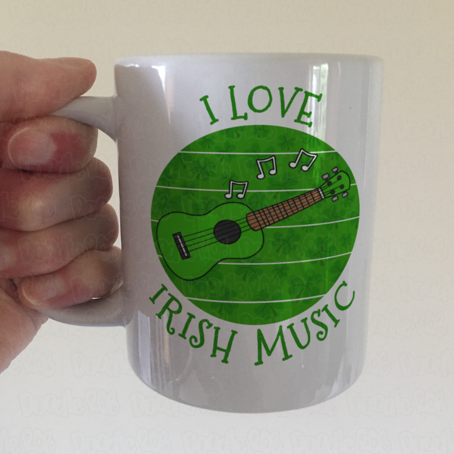 Irish Ukulele Mug (Green) - I Love Irish Music - Uke Player Mug - St Patrick's Day Gift
