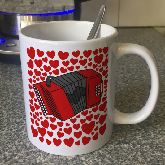 Accordion With Hearts Mug - Accordionist Gift - Folk Musician Valentines Anniversary Gift