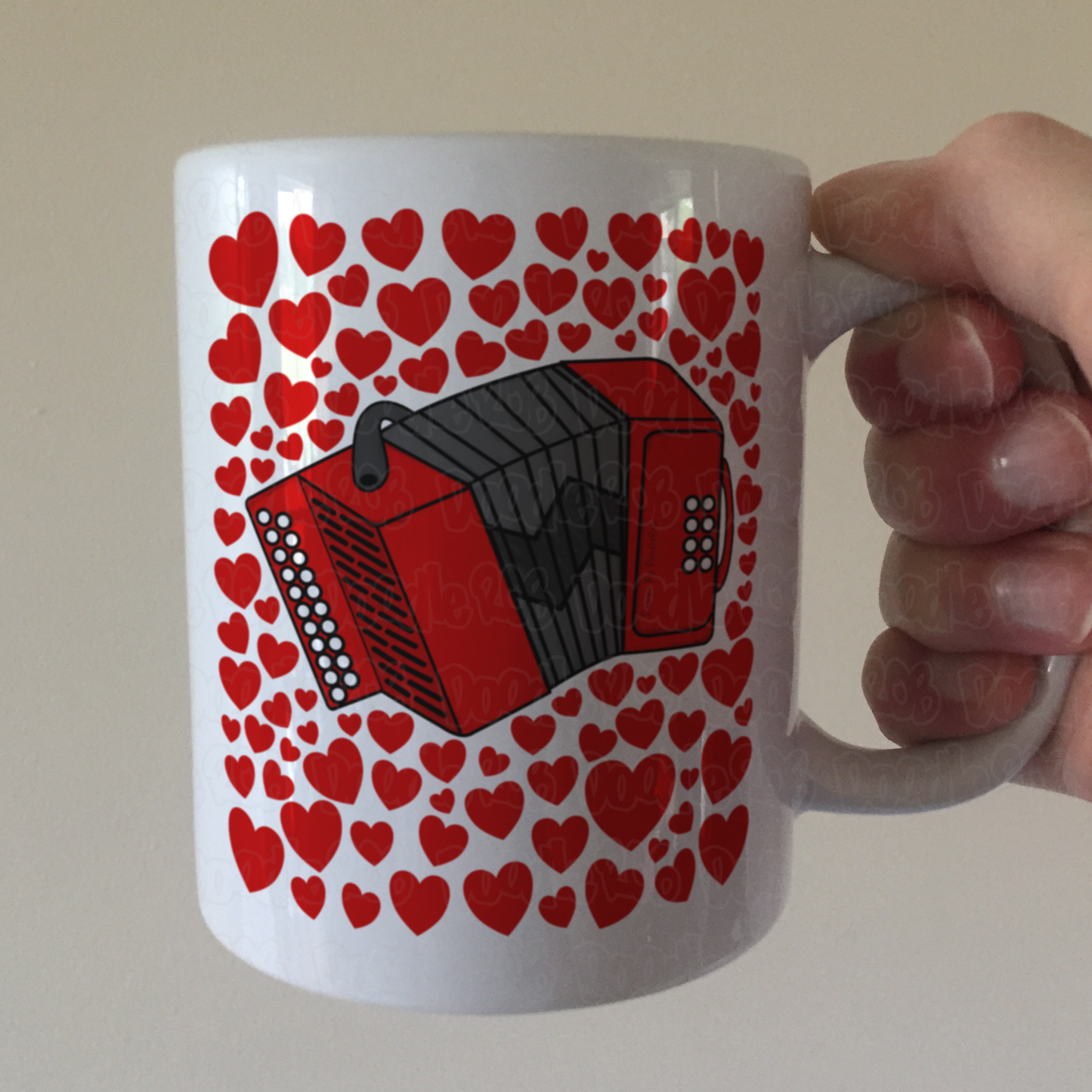 Accordion With Hearts Mug - Accordionist Gift - Folk Musician Valentines Anniversary Gift