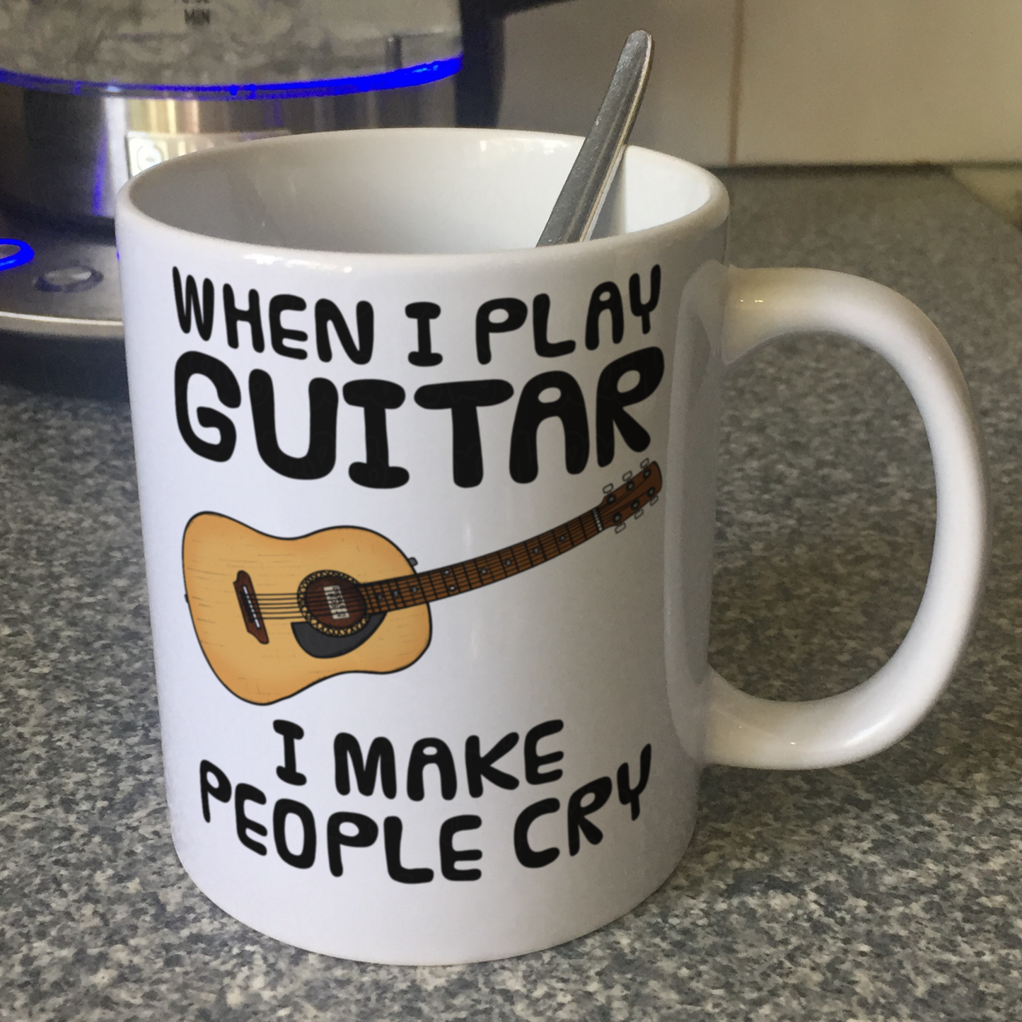 Funny Acoustic Guitar Mug - When I Play Guitar, I Make People Cry - Guitarist Musician Gift