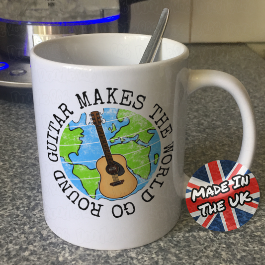 Guitar Makes The World Go Round Mug - Gift For Acoustic Guitarist - Guitar Teacher Mug