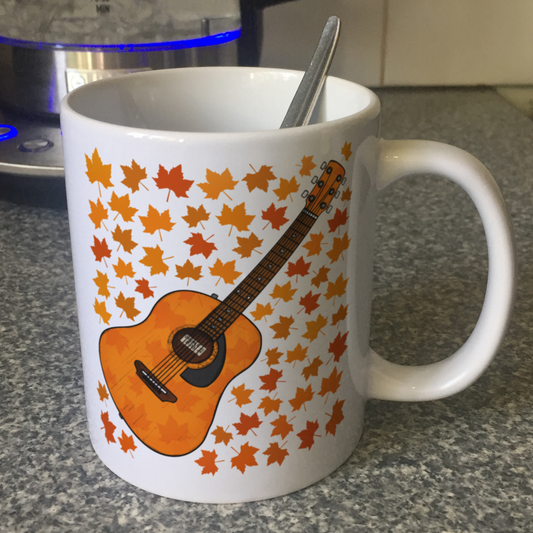 Autumn Acoustic Guitar Mug (Leaves) - Guitarist Gift - Gift For Fall or Thanksgiving