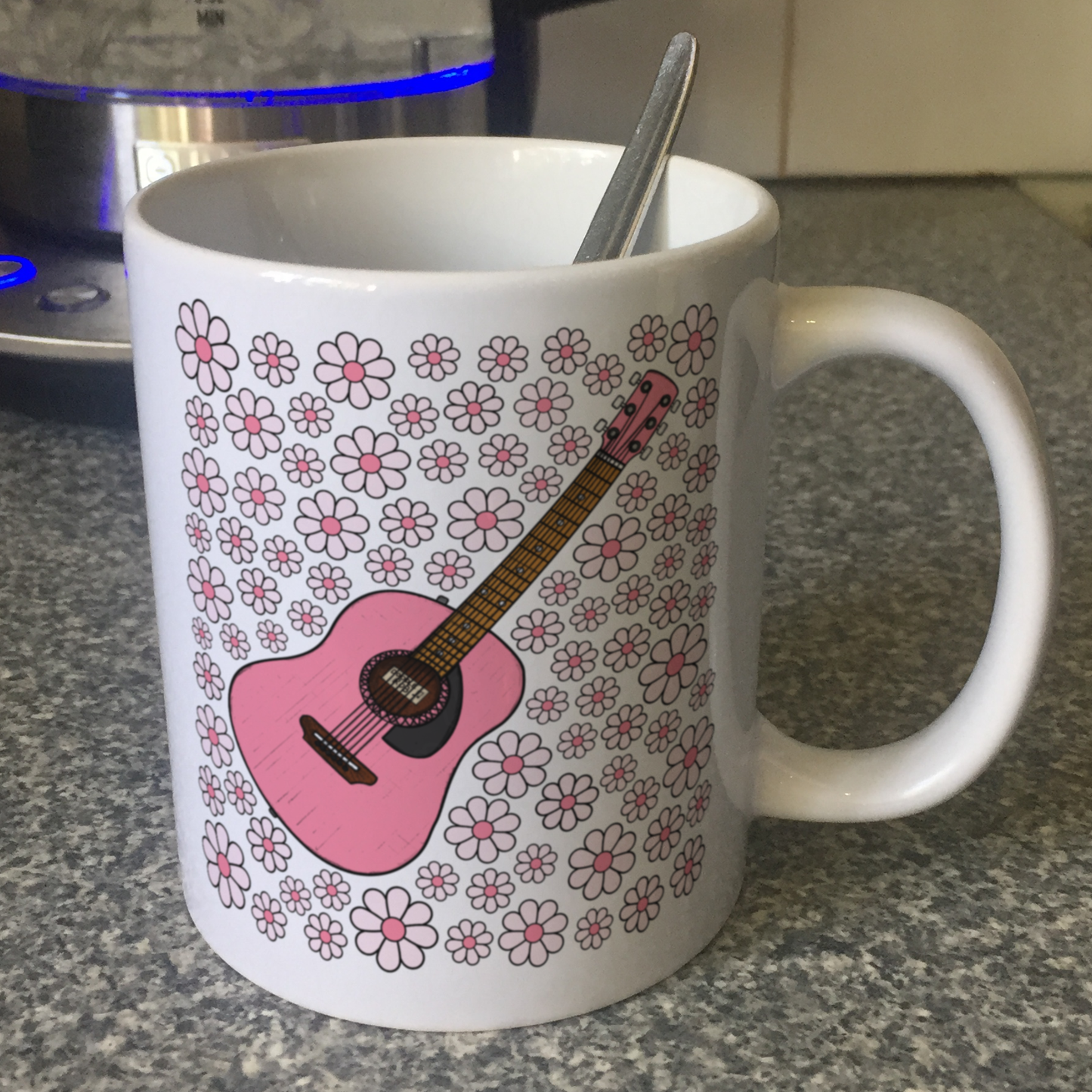 Acoustic Guitar Floral Mug (Pink Flowers) - Female Guitarist - Musician Gift For Girl