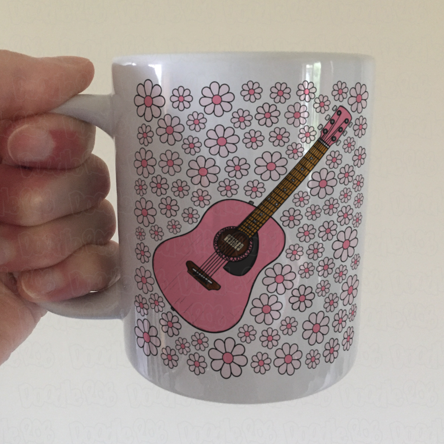 Acoustic Guitar Floral Mug (Pink Flowers) - Female Guitarist - Musician Gift For Girl