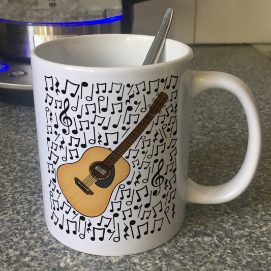 Acoustic Guitar Musical Notes Mug - Guitarist Gift - Guitar Teacher Mug - Gift For Songwriter