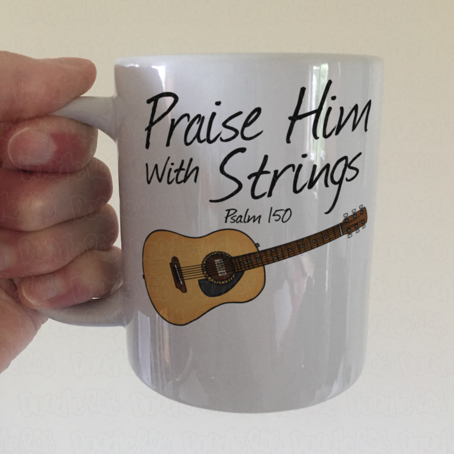 Church Guitarist Mug - Praise Him With Strings (Psalm 150) - Worship Leader Mug