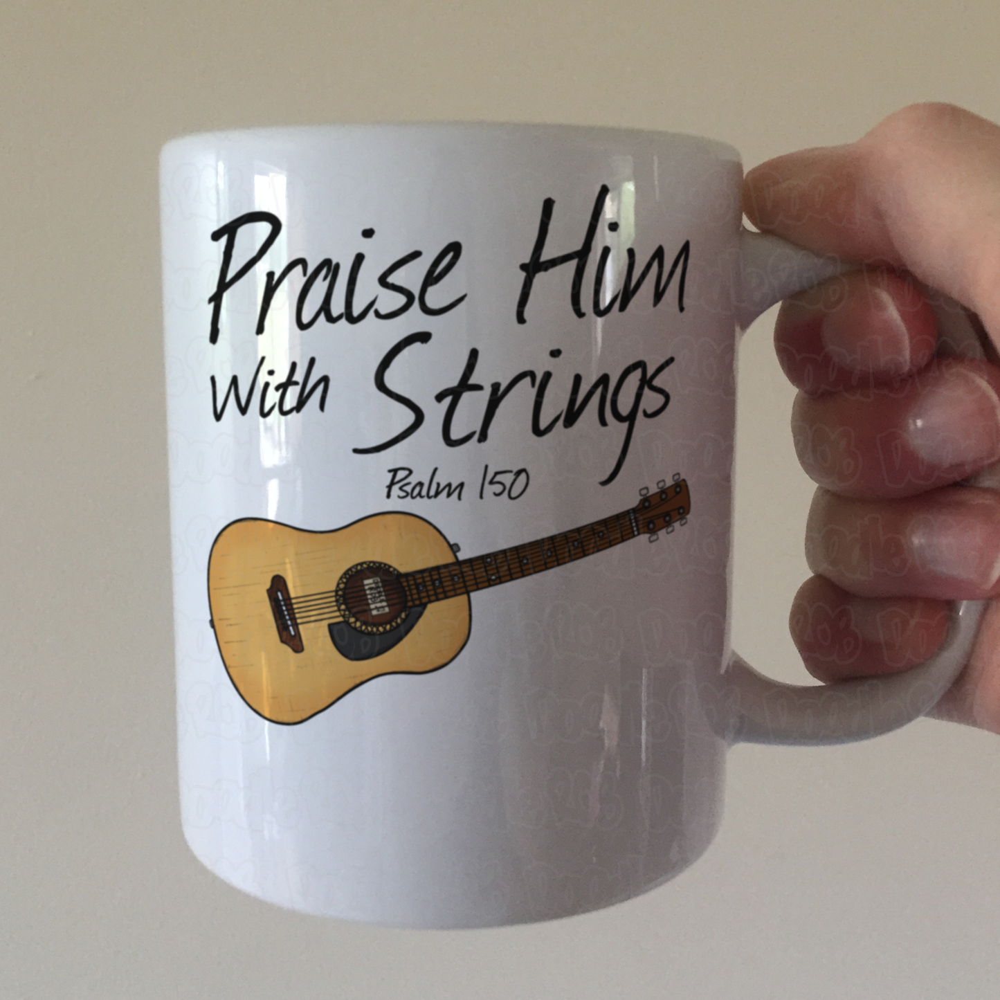 Church Guitarist Mug - Praise Him With Strings (Psalm 150) - Worship Leader Mug