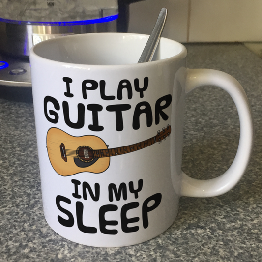 Funny Acoustic Guitar Mug - I Play Guitar In My Sleep - Guitarist Musician Gift