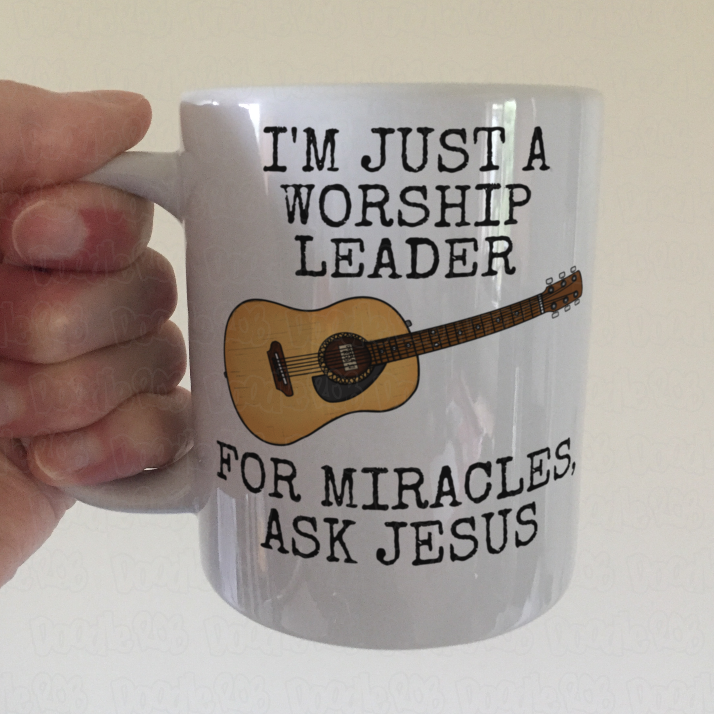 Funny Worship Leader Mug (Acoustic Guitar) - For Miracles, Ask Jesus - Christian Musician Gift