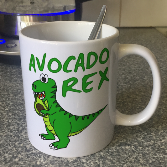 Avocado Rex Dinosaur Mug - T-Rex Eating Avocado - Gift For Healthy Eater - Nutritionalist Mug