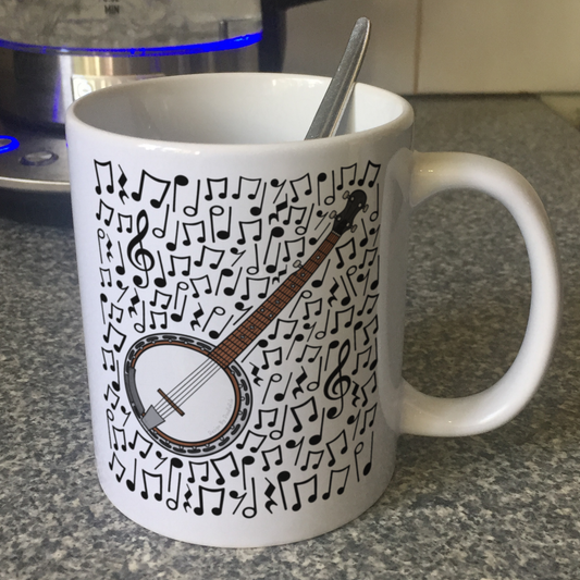 Banjo Musical Notes Mug - Banjoist Gift - Banjo Teacher Folk Musician Mug
