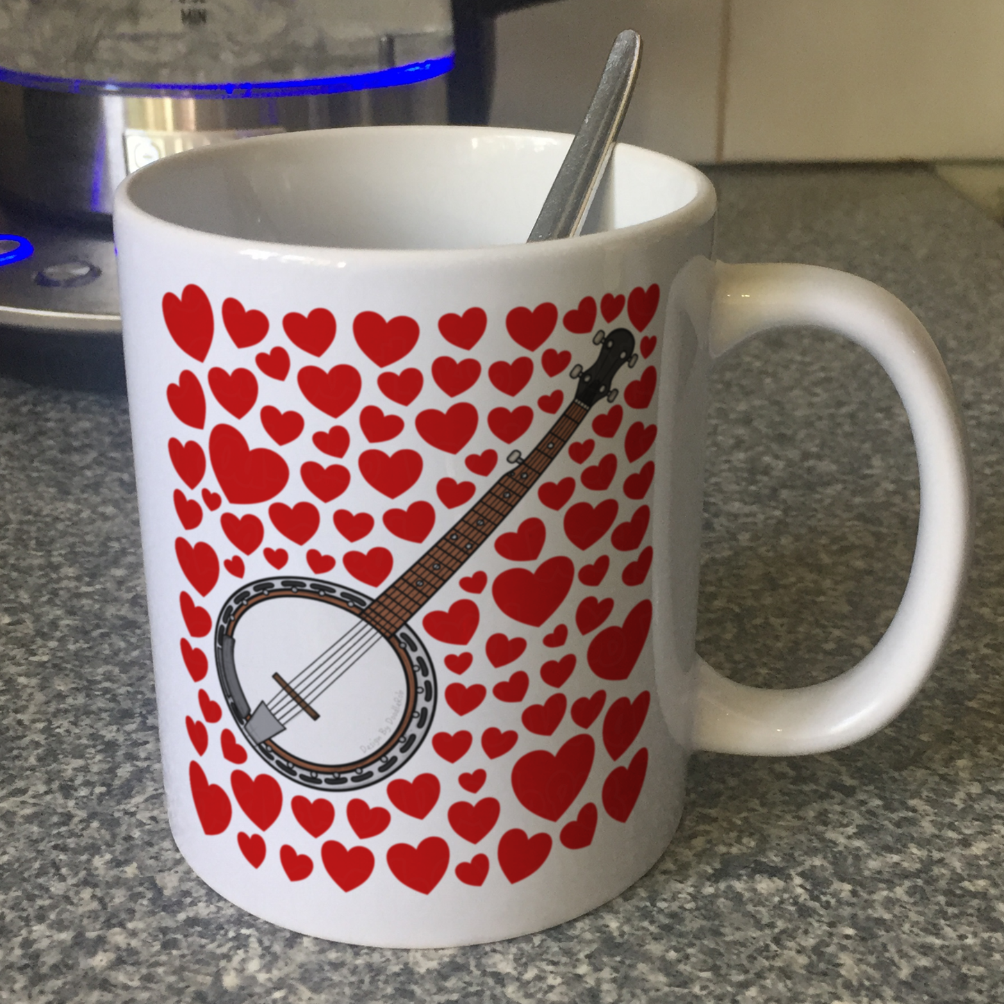 Banjo With Hearts Mug - Banjoist Gift - Folk Musician Valentines Anniversary Gift