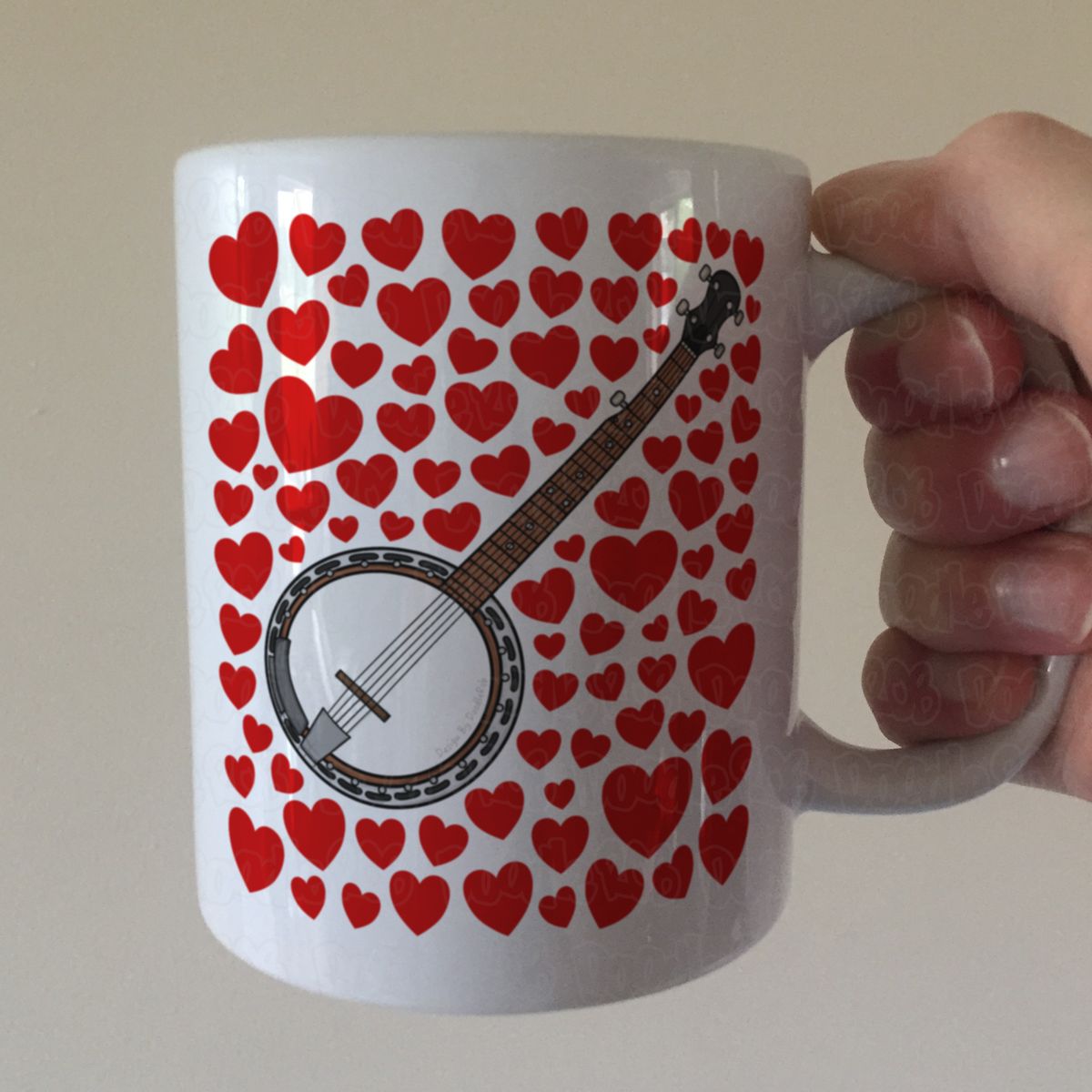 Banjo With Hearts Mug - Banjoist Gift - Folk Musician Valentines Anniversary Gift