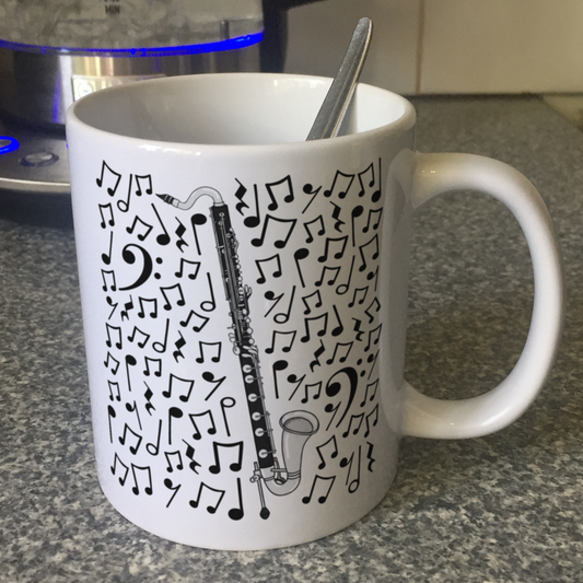 Bass Clarinet Musical Notes Mug - Gift For Clarinetist - Woodwind Musician Orchestra Gift