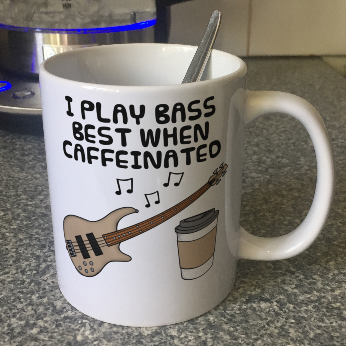 Bass Guitar Coffee Mug - I Play Bass Best When Caffeinated - Bassist Musician Gift