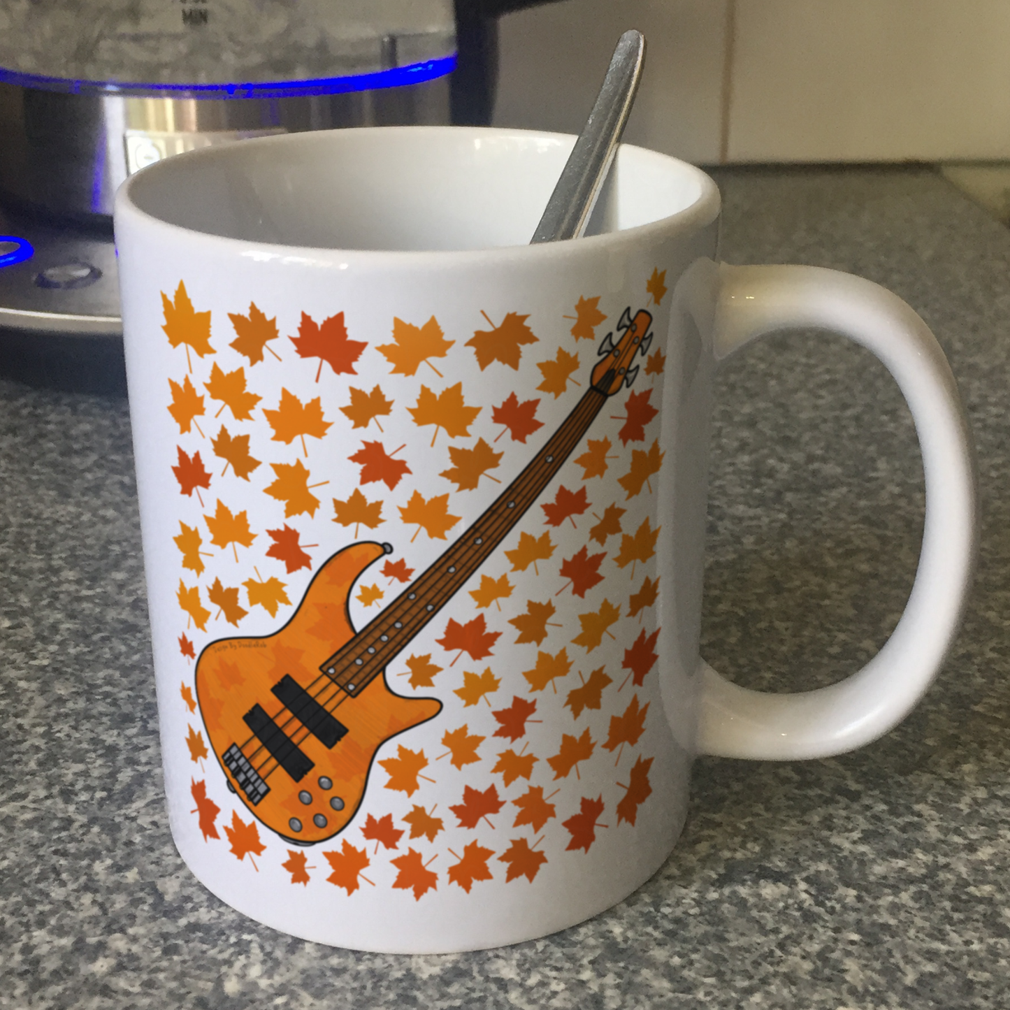 Autumn Bass Guitar Mug (Leaves) - Bassist Gift - Musician Gift For Fall or Thanksgiving