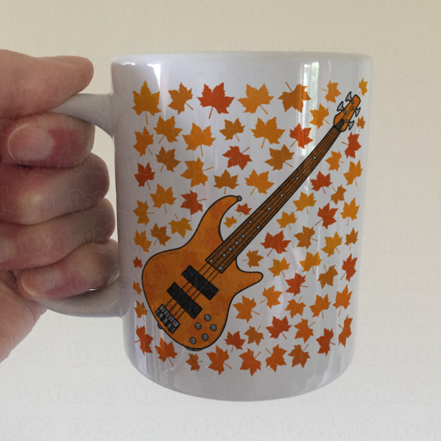Autumn Bass Guitar Mug (Leaves) - Bassist Gift - Musician Gift For Fall or Thanksgiving