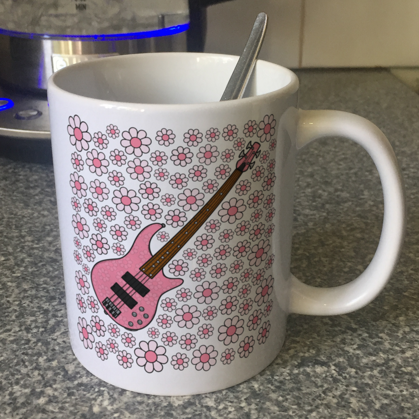 Bass Guitar Floral Mug (Pink Flowers) - Female Bassist - Musician Gift For Girl