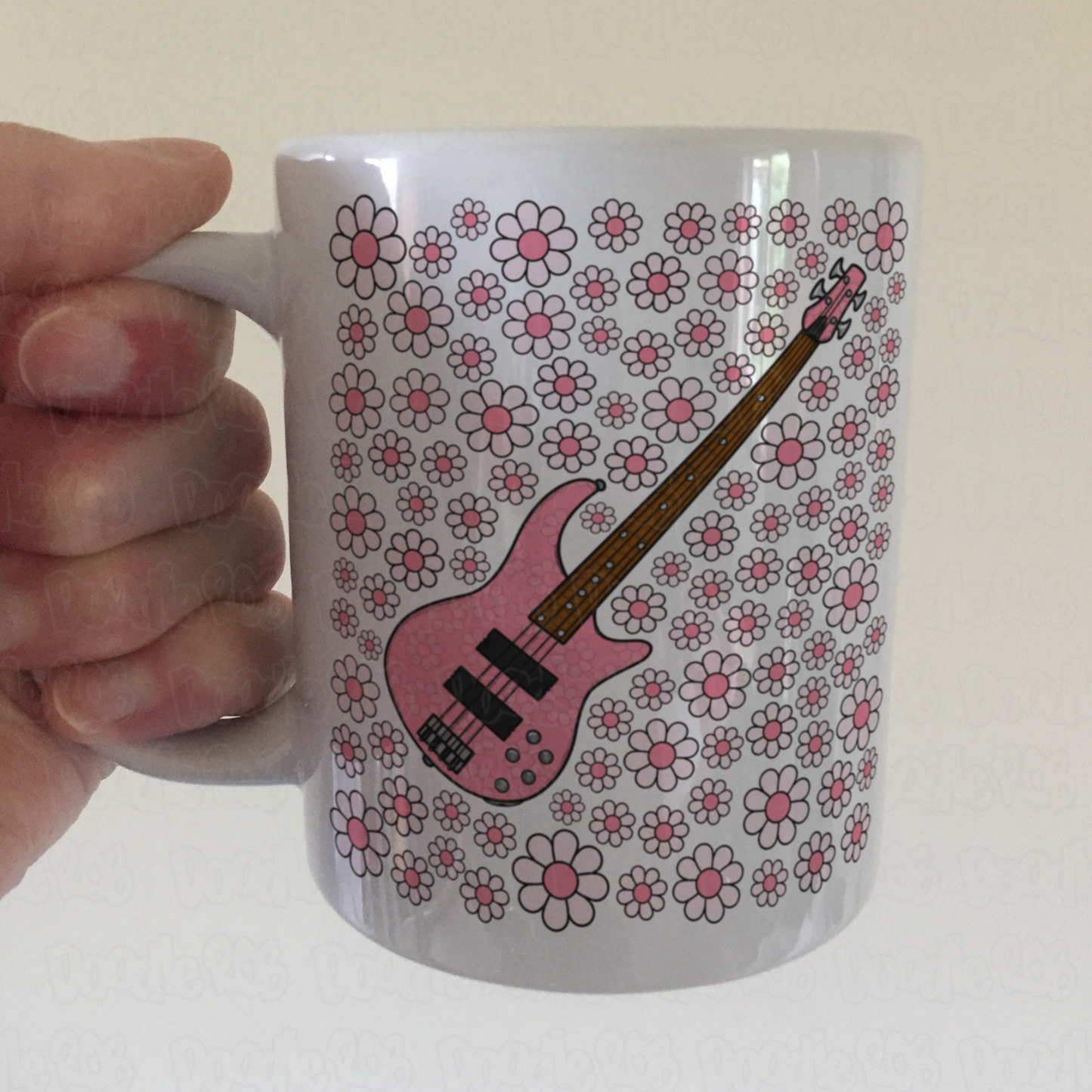 Bass Guitar Floral Mug (Pink Flowers) - Female Bassist - Musician Gift For Girl