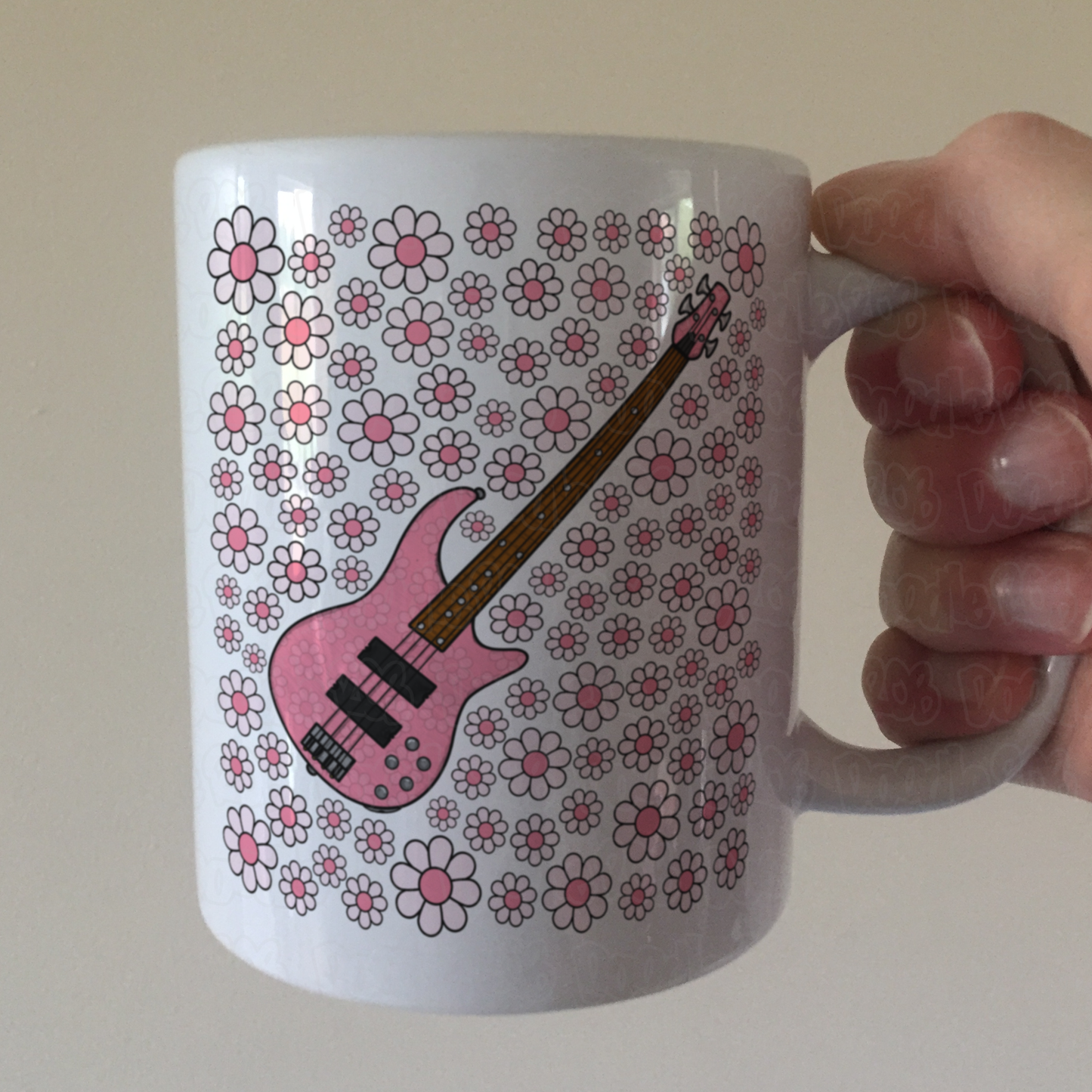 Bass Guitar Floral Mug (Pink Flowers) - Female Bassist - Musician Gift For Girl