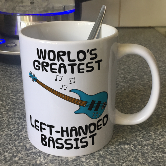 Left Handed Bass Guitar Mug - World's Greatest Left-Handed Bassist - Gift For Lefty Musician