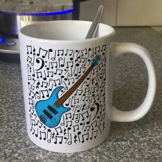 Bass Guitar Musical Notes Mug - Bassist Gift - Bass Guitar Teacher Mug