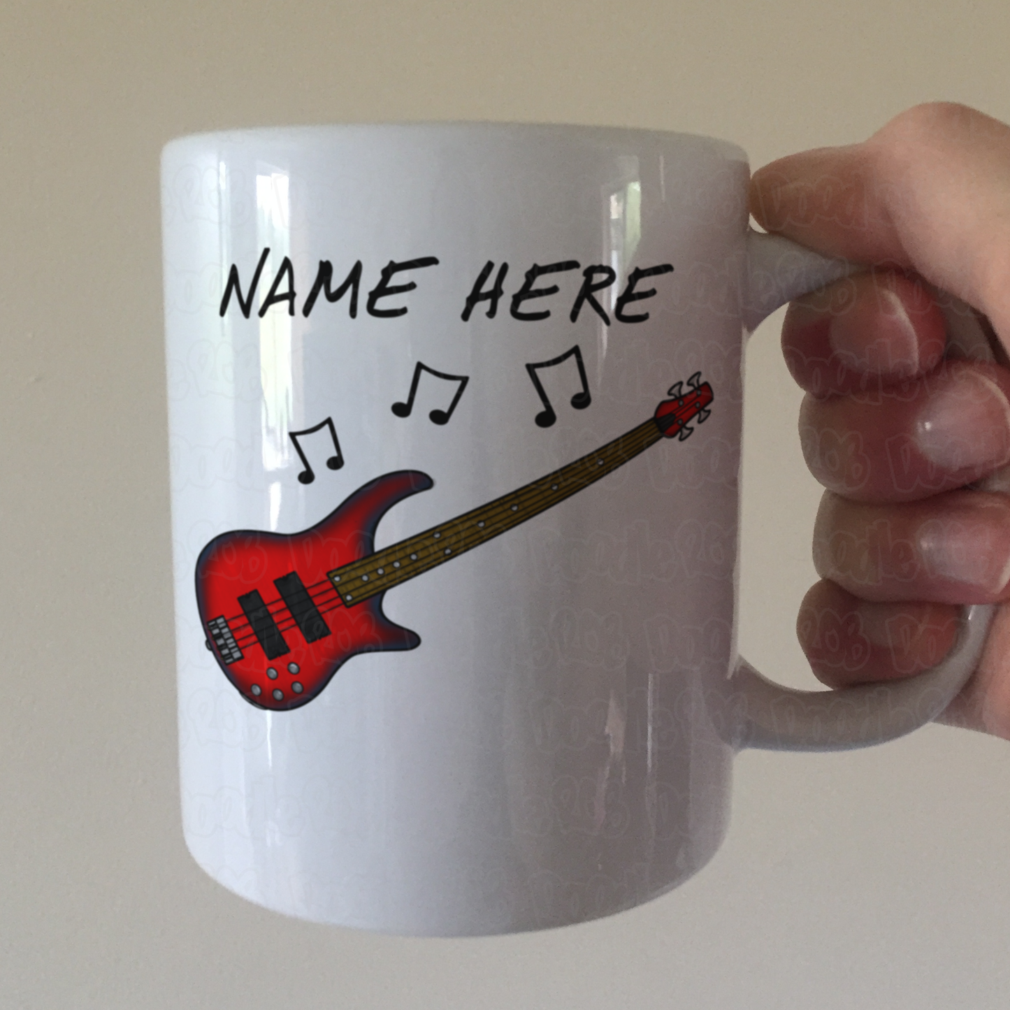 Bass Guitar Personalised Mug (Red) - Custom Gift For Bassist - Bass Teacher Gift