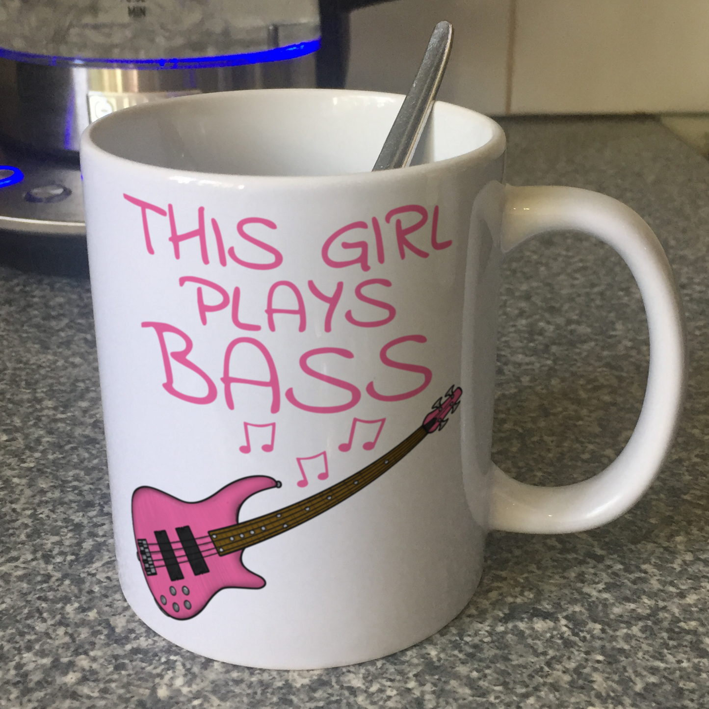 Pink Bass Guitar Mug - This Girl Plays Bass - Female Bassist Gift - Bass Guitar Gift For Girl