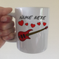 Personalised Bass Guitar Mug (Hearts) - Bassist Anniversary Gift - Wedding Musician Mug