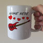 Personalised Bass Guitar Mug (Hearts) - Bassist Anniversary Gift - Wedding Musician Mug