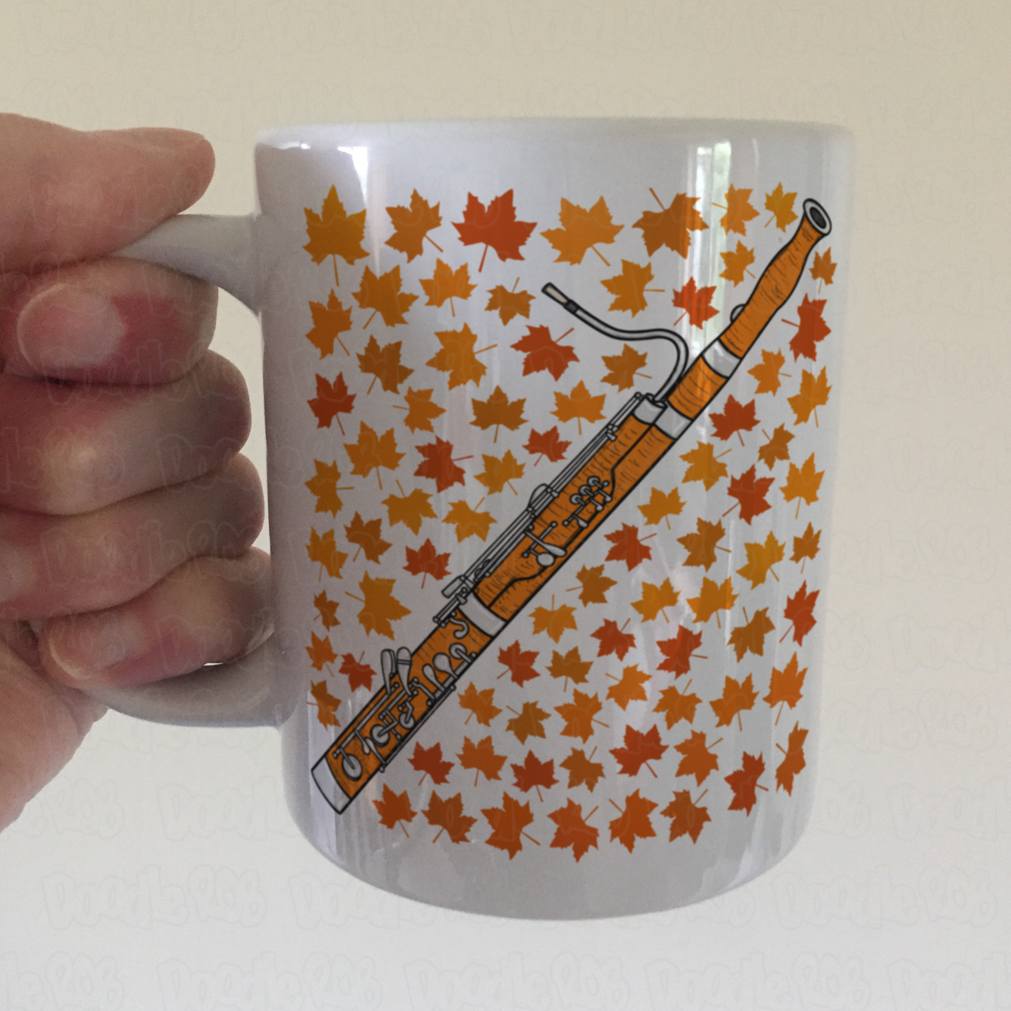 Autumn Bassoon Mug (Leaves) - Gift For Bassoonist - Woodwind Musician Gift For Fall or Thanksgiving