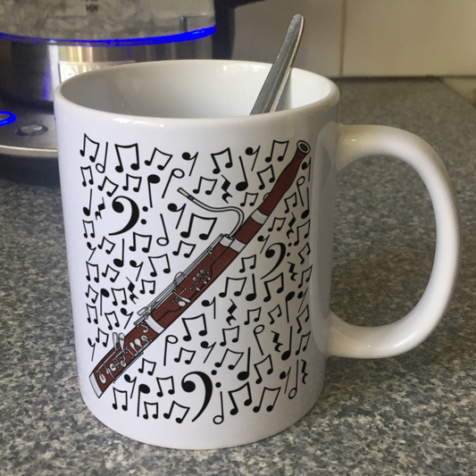 Bassoon Musical Notes Mug - Gift For Bassoonist - Woodwind Musician Orchestra Gift
