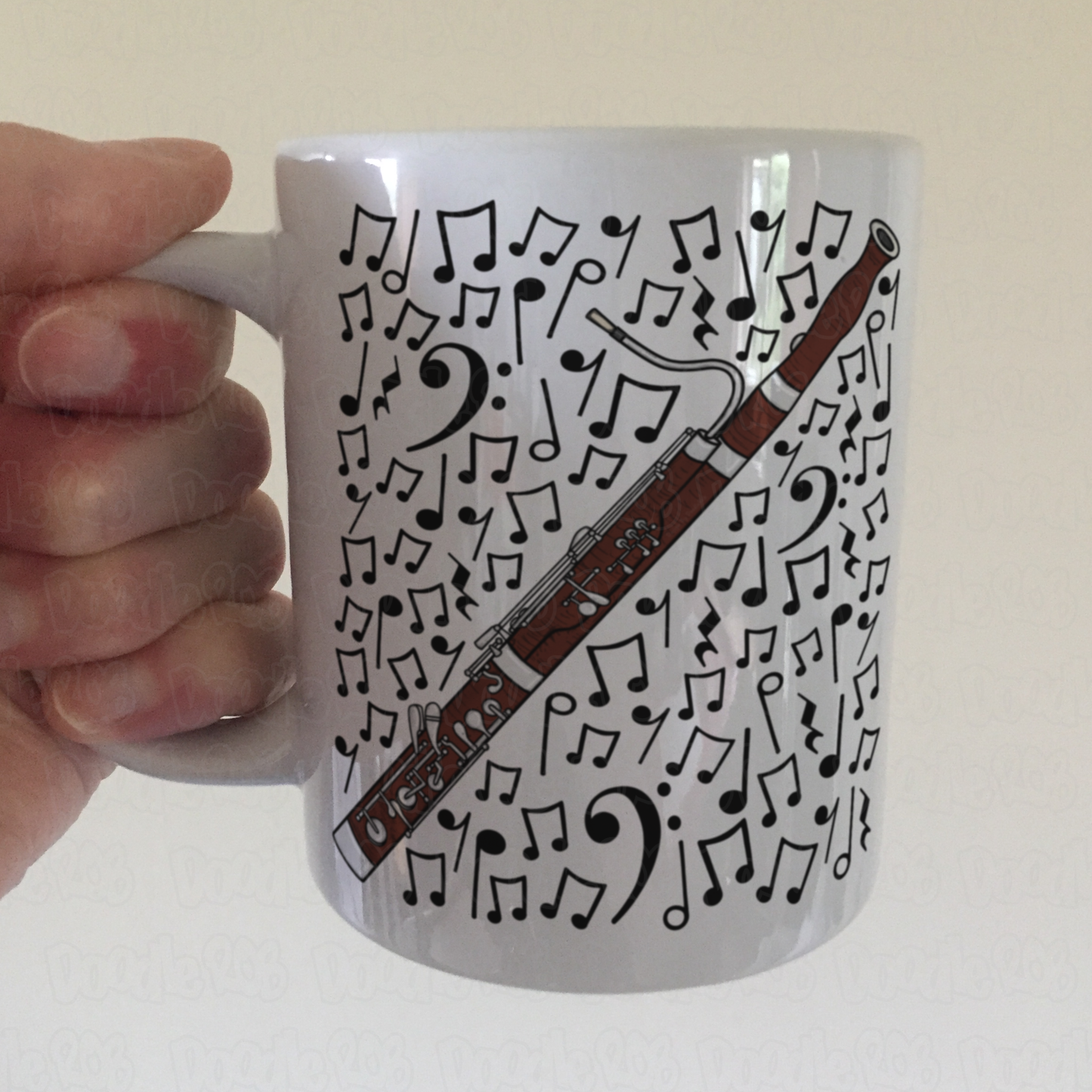 Bassoon Musical Notes Mug - Gift For Bassoonist - Woodwind Musician Orchestra Gift