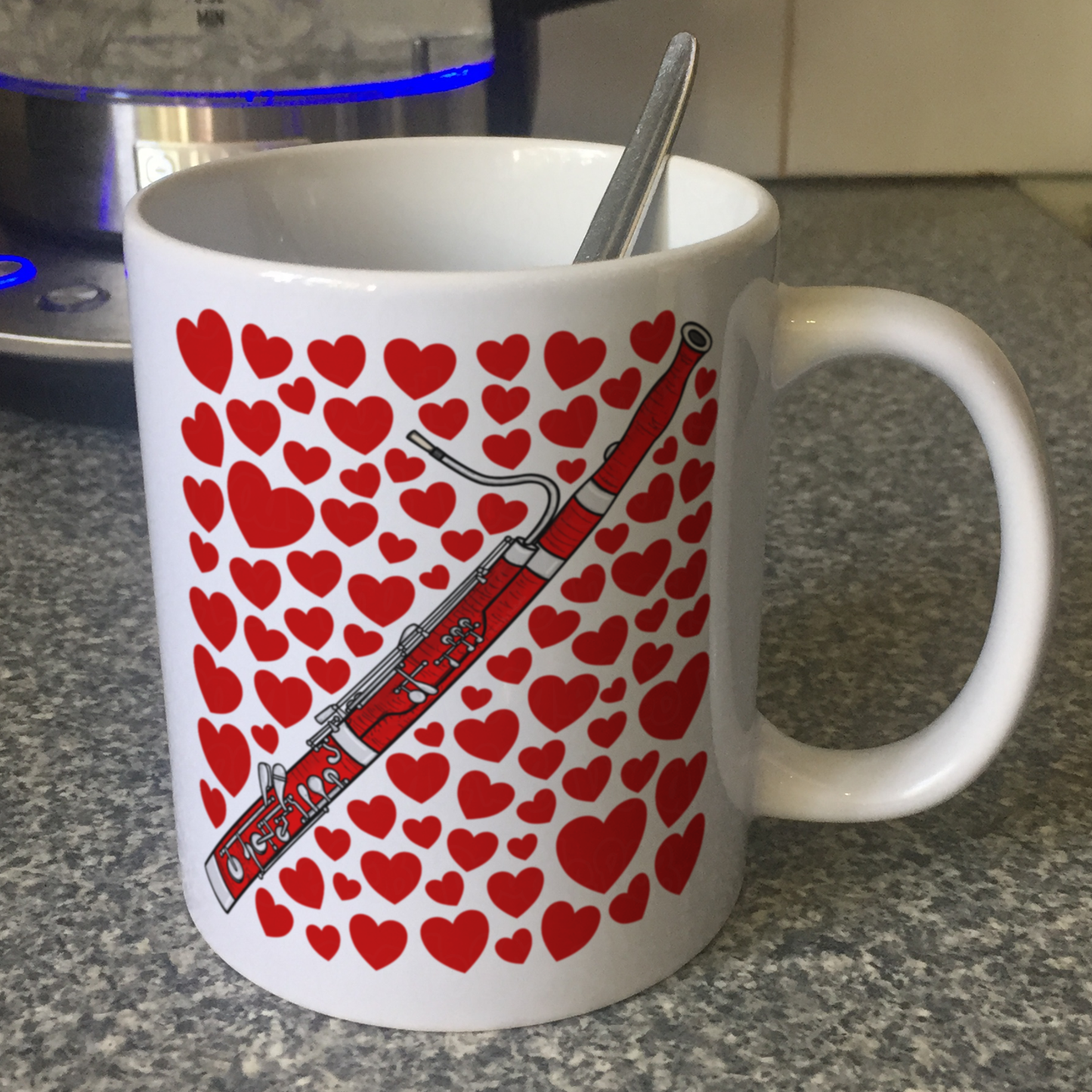 Bassoon With Hearts Mug - Gift For Bassoonist - Woodwind Musician Valentines Anniversary Gift
