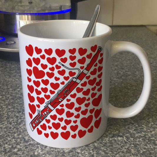 Bassoon With Hearts Mug - Gift For Bassoonist - Woodwind Musician Valentines Anniversary Gift
