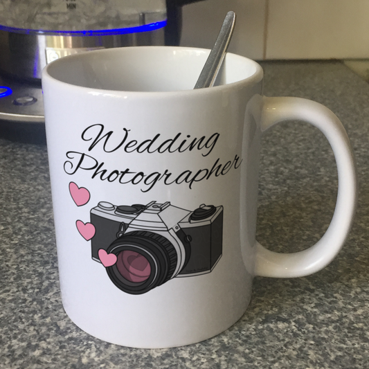 Wedding Photographer Mug - Vintage Camera With Pink Hearts - Gift For Photographer