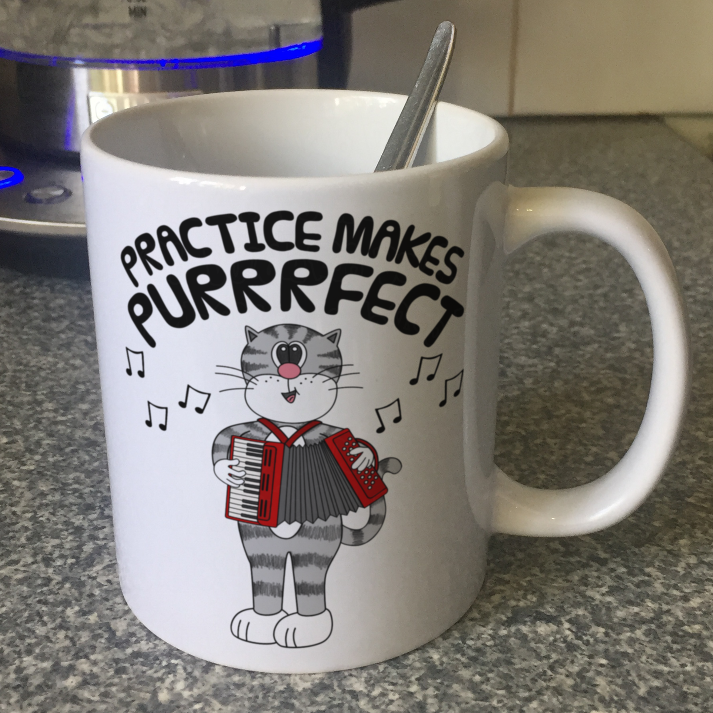 Cat Accordion Mug - Practice Makes Purrrfect - Gift For Accordionist - Folk Musician Gift