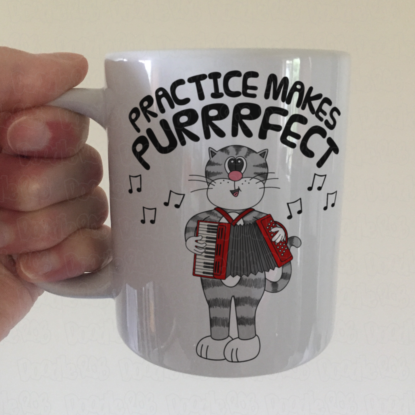 Cat Accordion Mug - Practice Makes Purrrfect - Gift For Accordionist - Folk Musician Gift