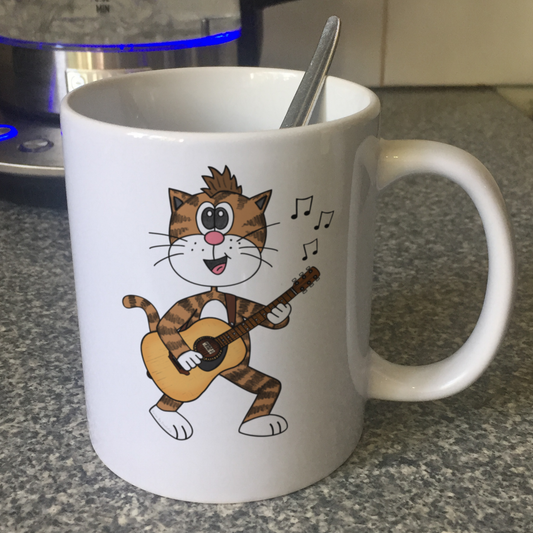 Cat Playing Acoustic Guitar Mug - Funny Acoustic Guitarist Mug - Music Gift For Cat Lover