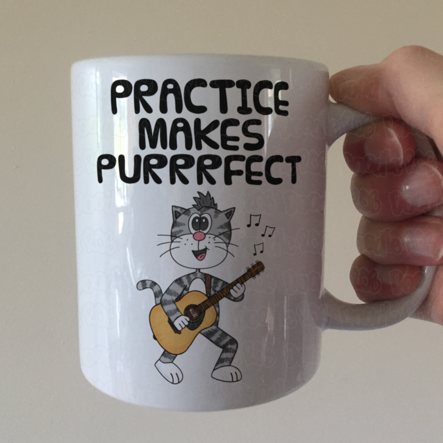 Cat Acoustic Guitar Mug - Practice Makes Purrrfect - Funny Gift For Guitarist - Music Teacher Gift